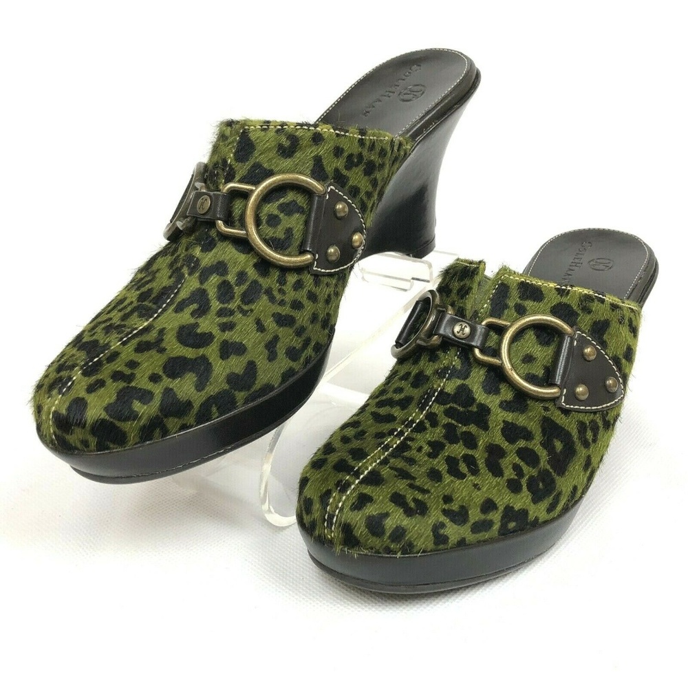 Cole Haan Green Leopard Pattern Calf Hair Mule / C